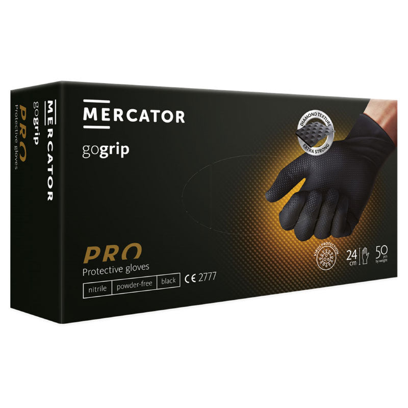 Jednokratne rukavice MERCATOR GOGRIP PRO crne bez pudera 50 kom - XXL
