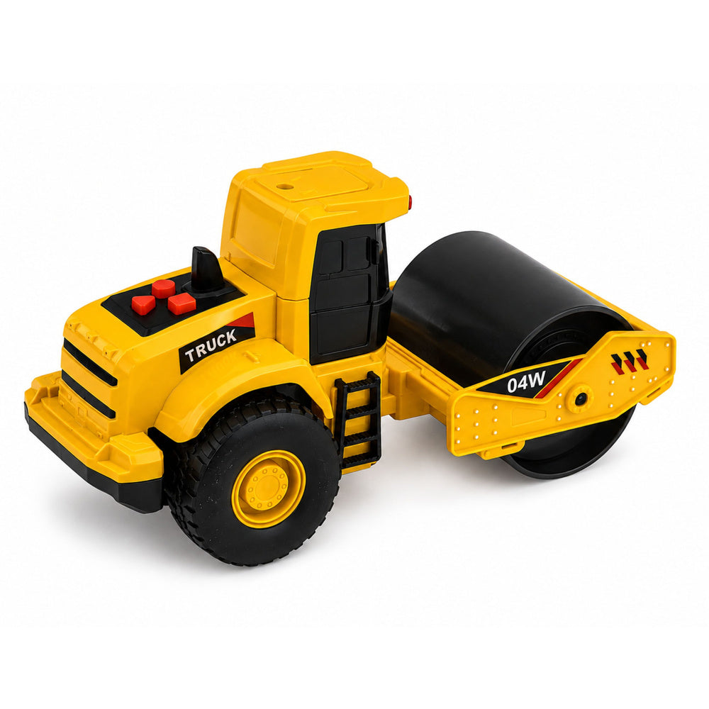 Road Roller Construction Vehicle Rotating Roller Lights Sounds Yellow 1:32