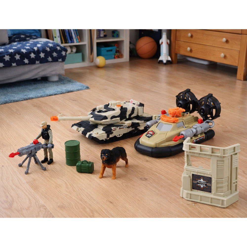 Military Set: Army Helicopter Tank Hovercraft Soldier Base