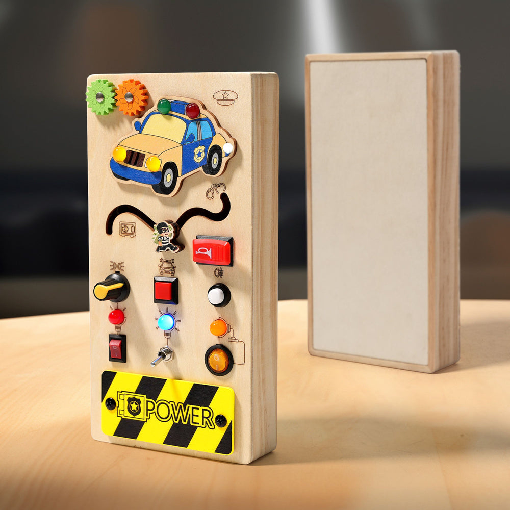 Wooden Educational Manipulative Board Police Car LED
