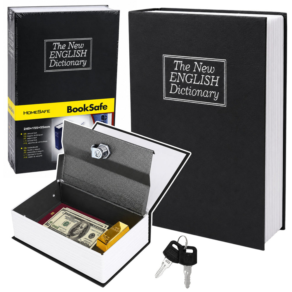 Book-shaped safe with key box, black, 24x15 cm