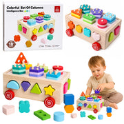 Wooden Montessori Educational Sorter on Wheels Shapes and Numbers