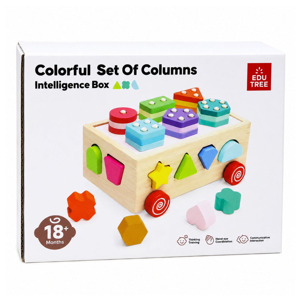 Wooden Montessori Educational Sorter on Wheels Shapes and Numbers