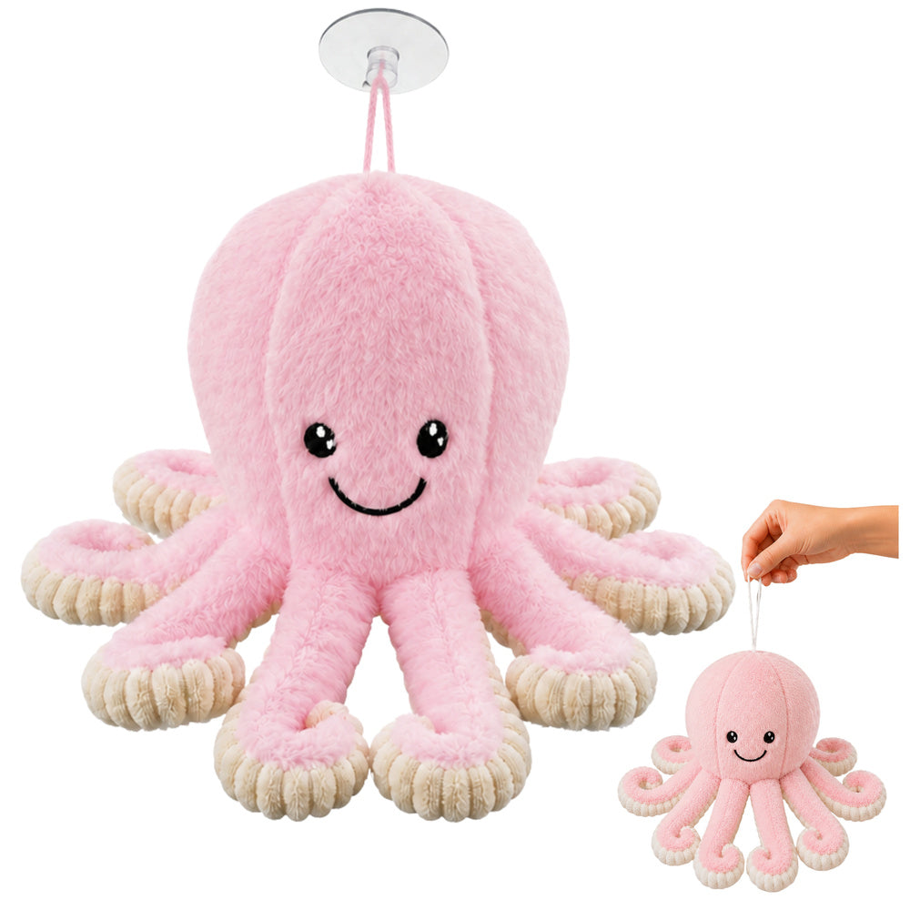 Plush Octopus Plush Toy with Suction Cup, Pink, 16 cm