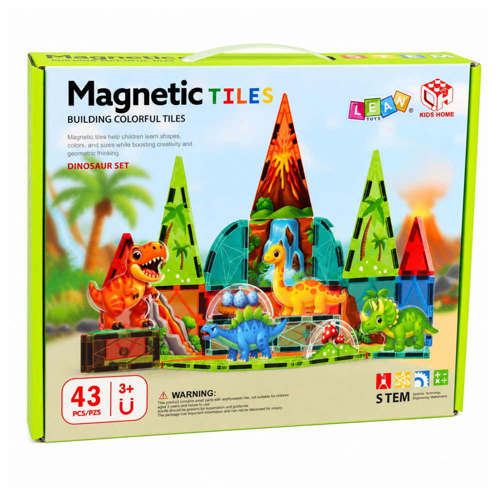 Magnetic Construction Blocks Dinosaurs Volcano Colorful 43 pcs.