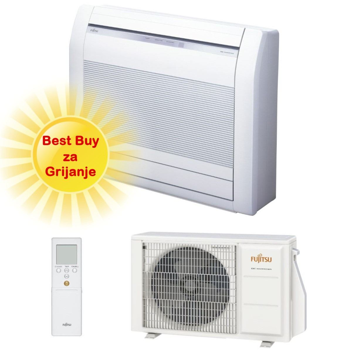 FUJITSU KLIMA UREĐAJ 3,5kW AGEG12KVCA/AOEG12KVCA - Podna/parapetna, za 35m2, A++ energetska klasa