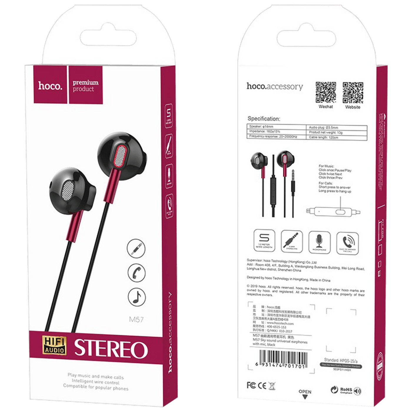 hoco. Slušalice sa mikrofonom, 3.5 mm,dužina kabela 1.2 met,bijela - M55 Memory sound White