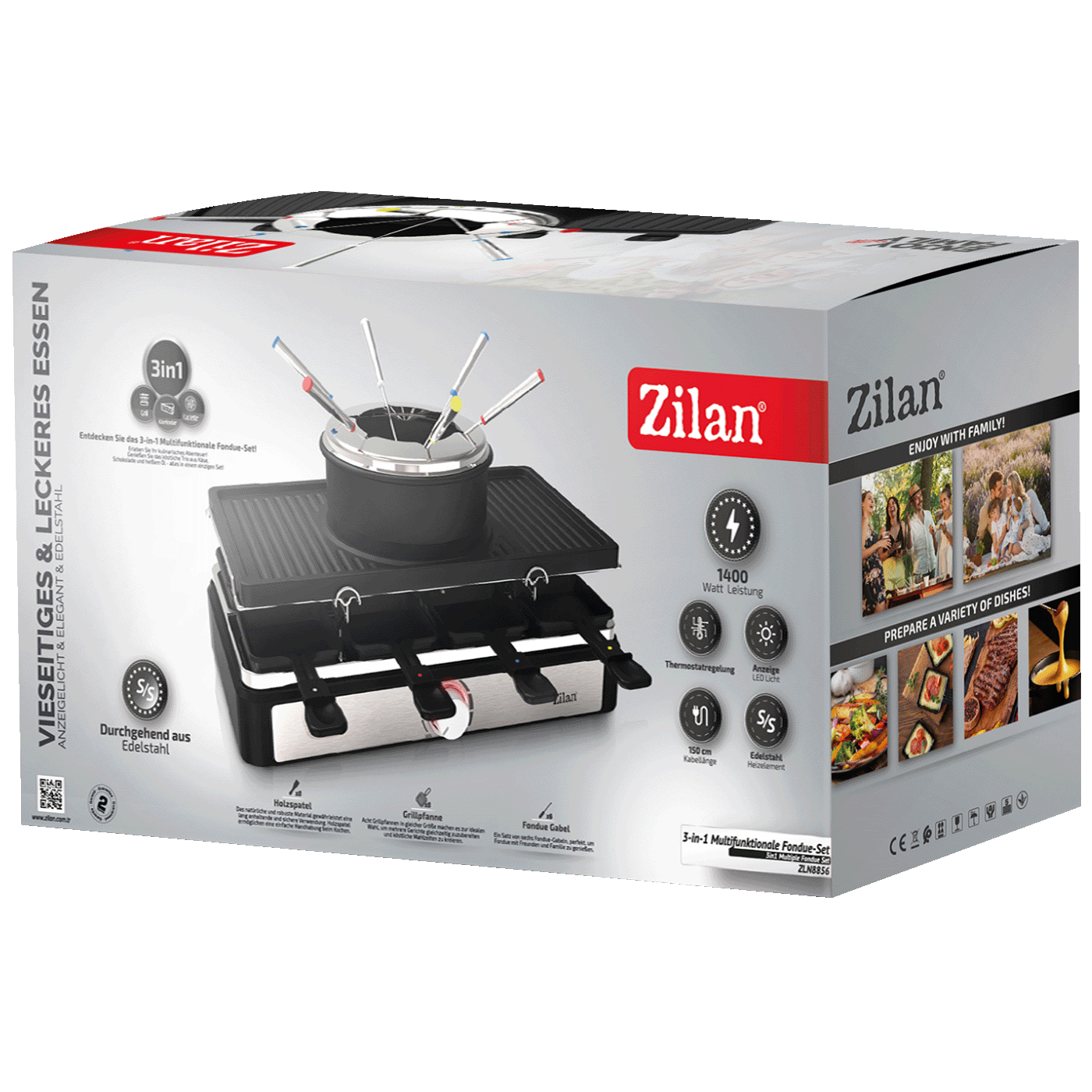 Zilan Električni Roštilj / Raclette / Fondue od sira, 3u1, 1400W - ZLN8856