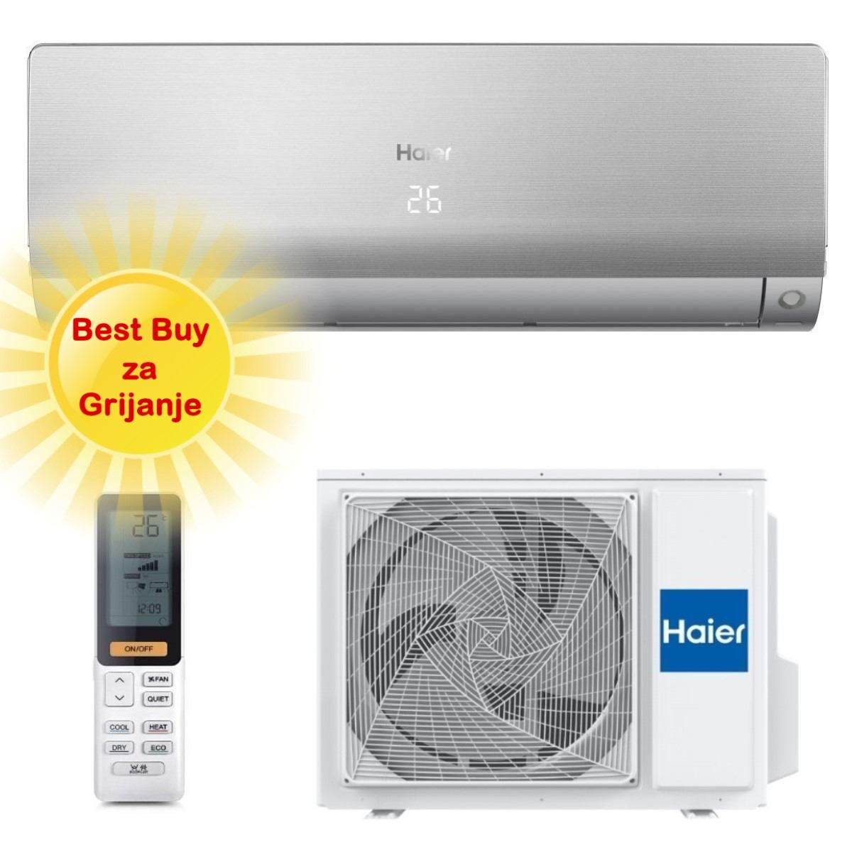 HAIER KLIMA UREĐAJ 2,6kW AS25S2SF1FA-S/1U25S2SM1FA - Flexis Plus, za prostor do 25m2, A+++ energetska klasa