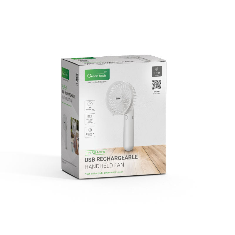 Prijenosni ventilator Green Tech, 1.1W, bijeli, sa USB punjenjem