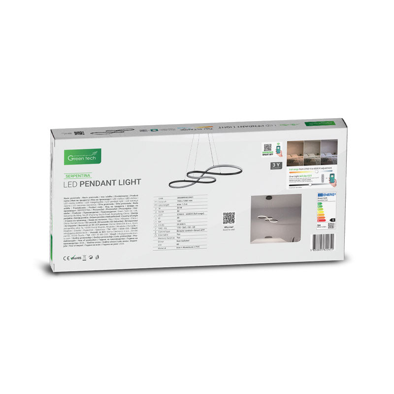 Smart dekorativna visilica Green Tech 54W, 3CCT, dim, APP + daljinski upravljač