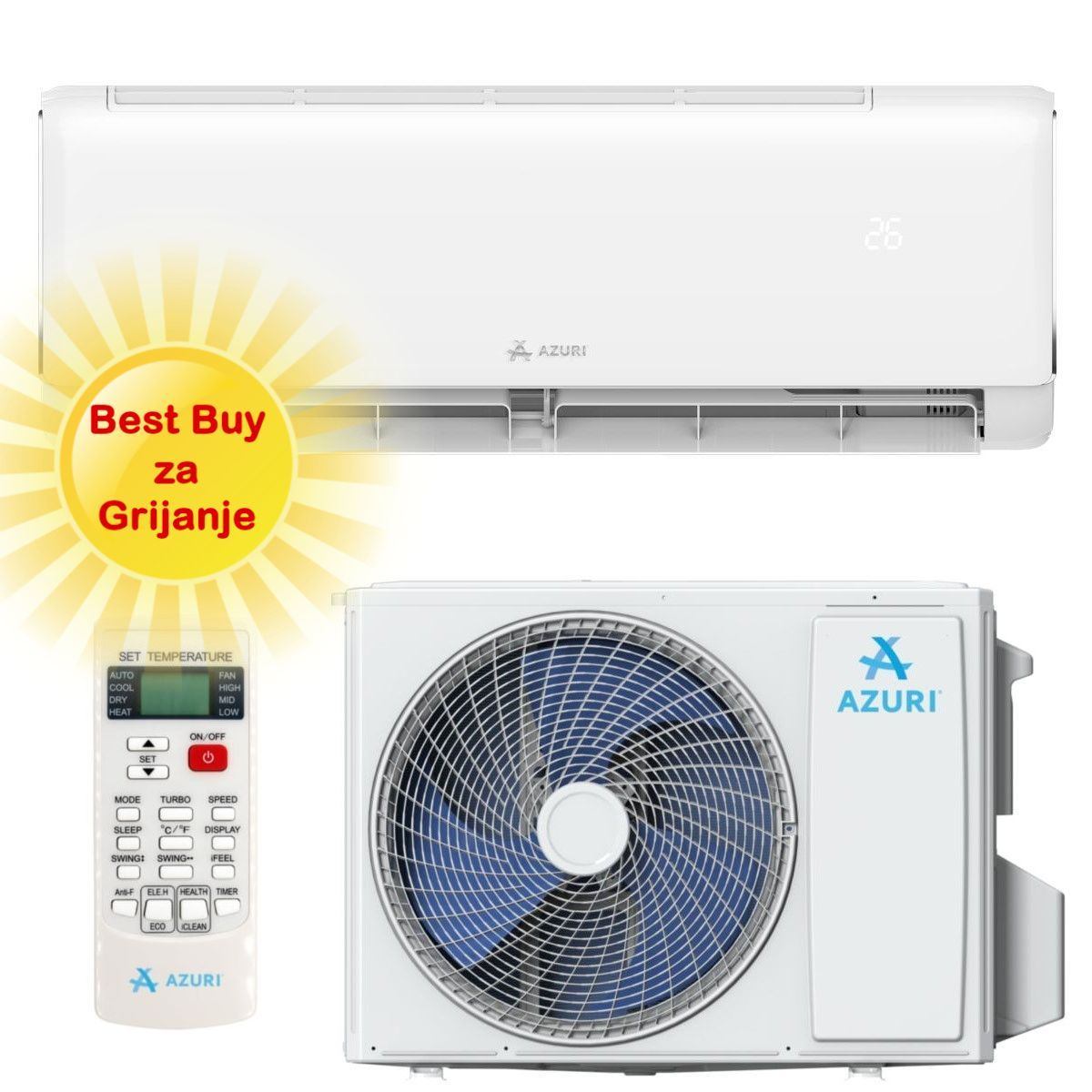 AZURI KLIMA UREĐAJ 7,0 kW AZI-WK70XA- Aries Inverter, za prostor do 70m2, A++ energetska klasa, Wi-Fi, R-32