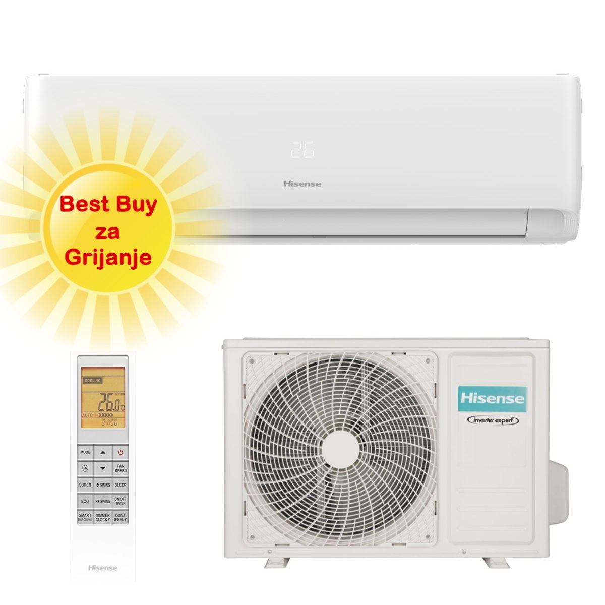 HISENSE KLIMA UREĐAJ 5,0kW KF50XS1G - EXPERT COMFORT Inverter +, za prostor do 50m2, A++ energetska klasa, R-32