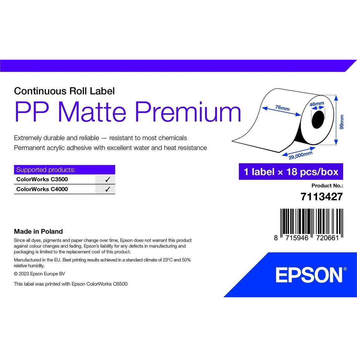 Epson 7113427 naljepnica za pisač Bijelo Samoljepljive naljepnice za pisač