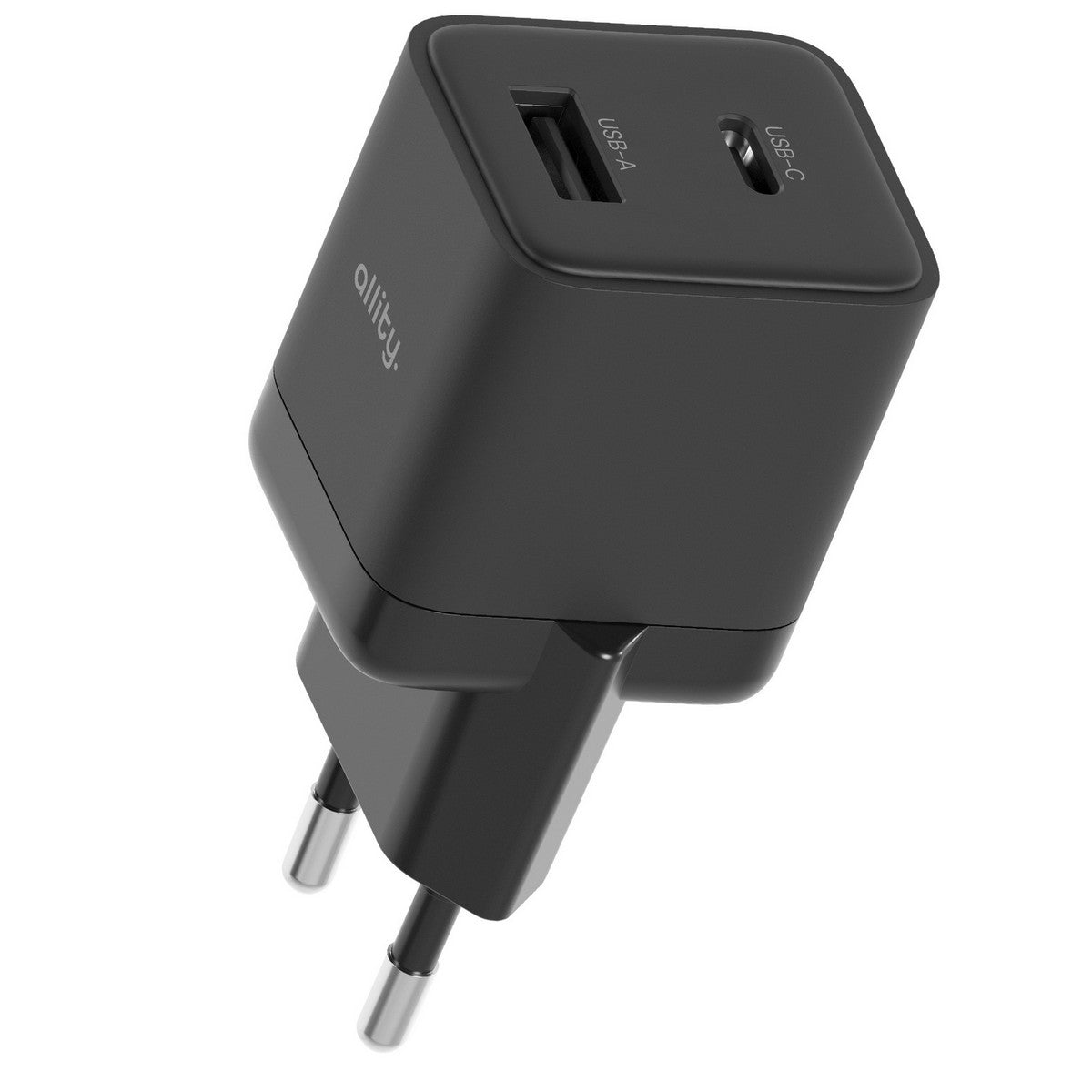 ALLITY zidni punjač GaN PD QC ATC-01-30WAC 1x USB-C 1x USB-A 30W crni