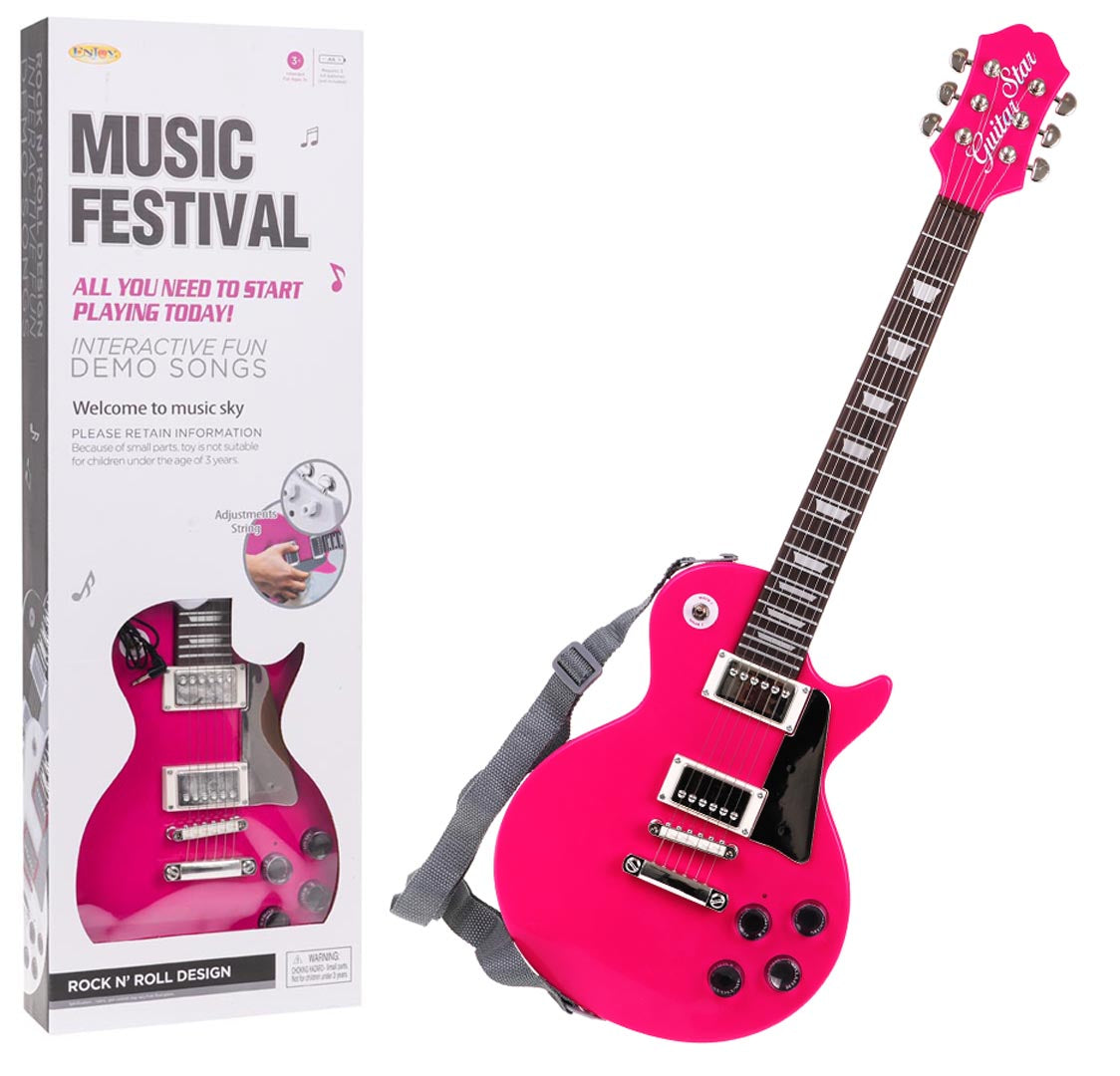 Dječja gitara + mikrofon spojen na instrument - roza