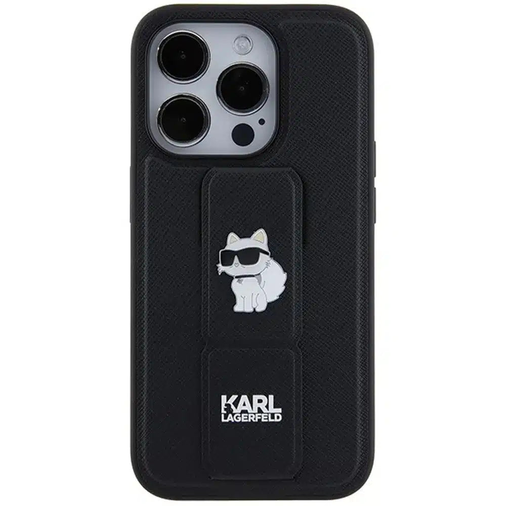Originalna torbica KARL LAGERFELD Hardcase KLHCP14XGSACHPK za iPhone 14 Pro Max (Gripstand Saffiano choupette PIN / crna