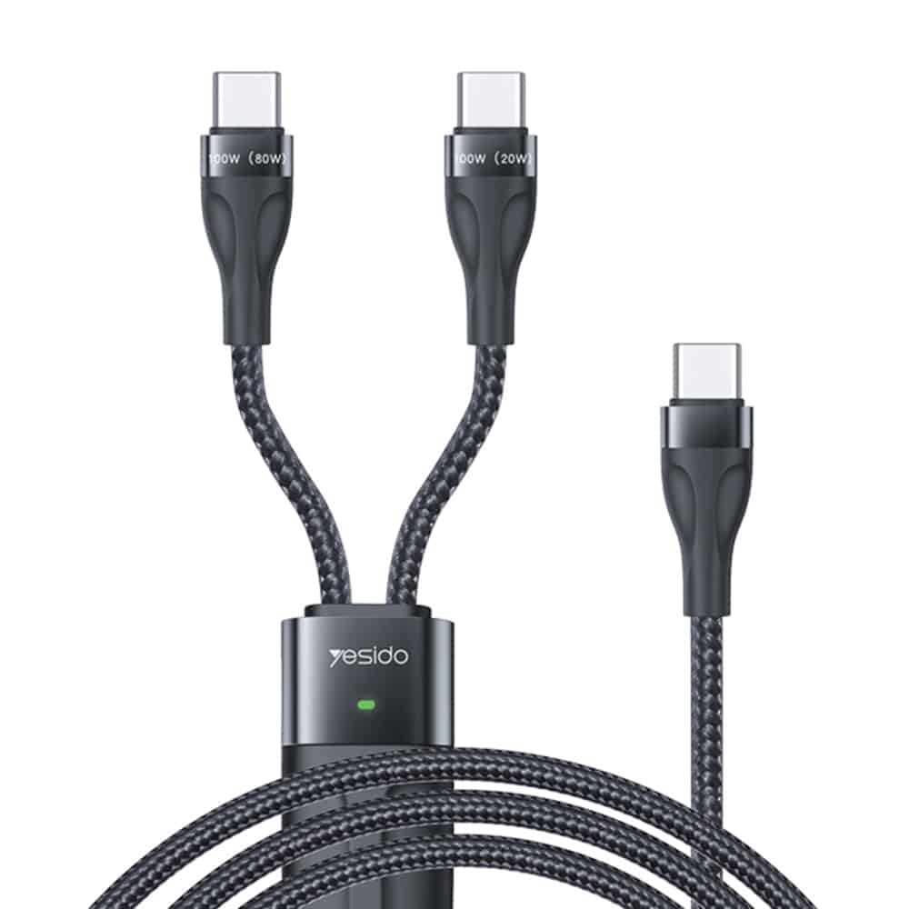 Yesido - podatkovni kabel (CA88) - Type-C do 2 x Type-C 100 W 480 Mbps 140 cm - crni