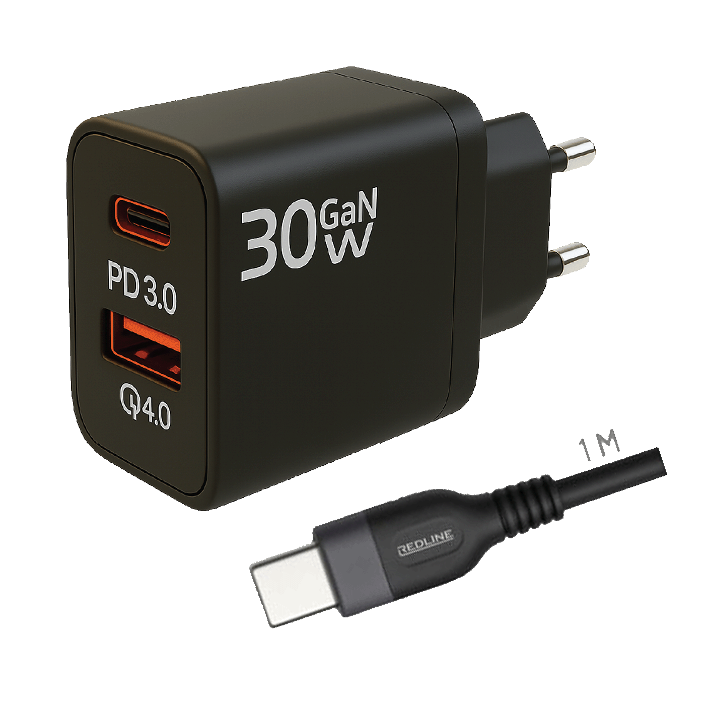 REDLINE Punjač sa USB-C kablom, 1 x USB-A, 1 x USB-C, 30W - GL30AC+CC-1M