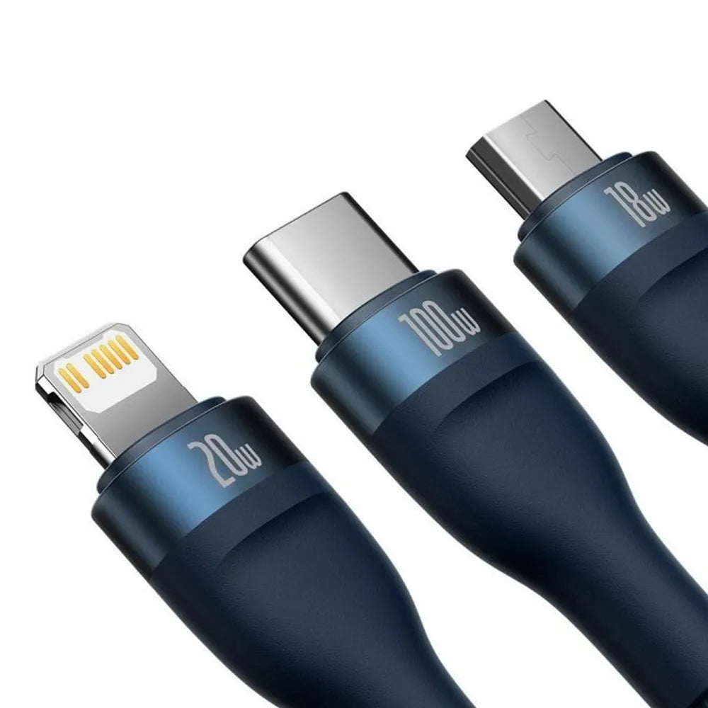 BASEUS USB kabel 3u1 Flash Series II USB A to Micro + Lightning 8-pin + Type C 100W 1.2m plavi