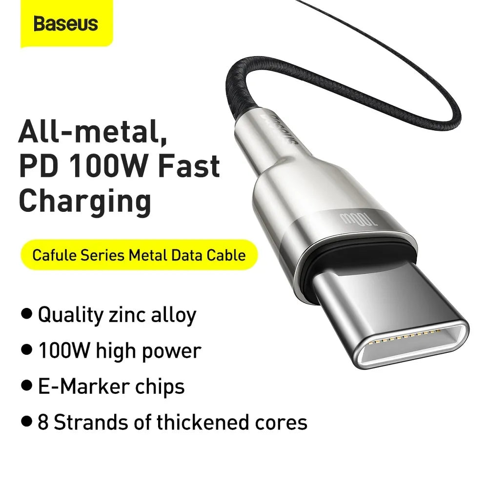 BASEUS kabel tipa C do tipa C PD100W Power Delivery Cafule metalni kabel 1 metar crni