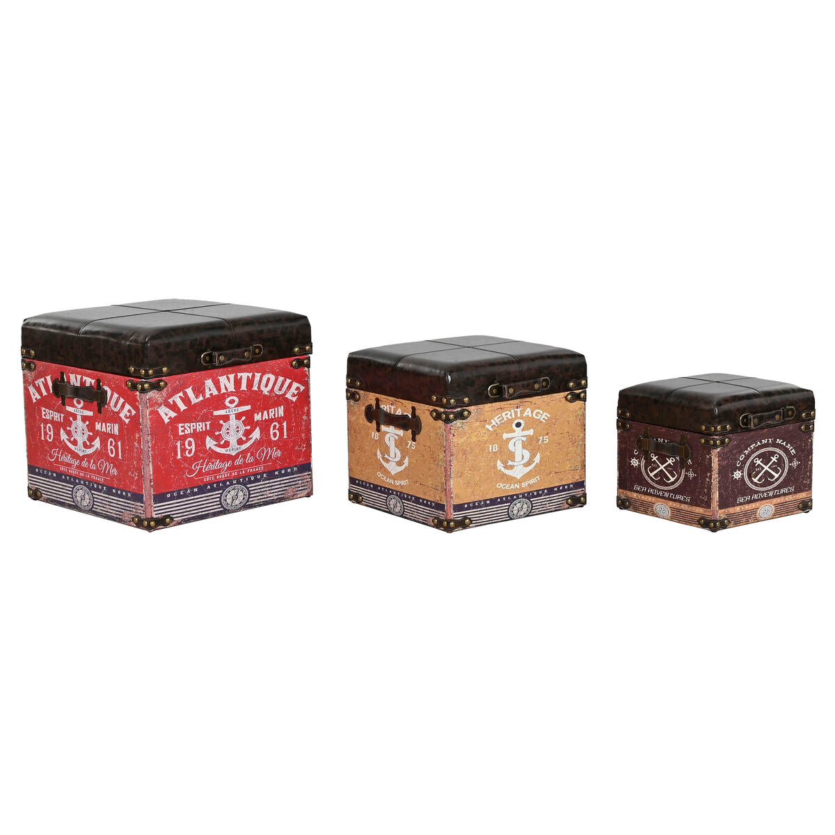 Set ukrasnih kutija Home ESPRIT Smeđa Pisana Poliuretan Drvo Vintage (3 Dijelovi)