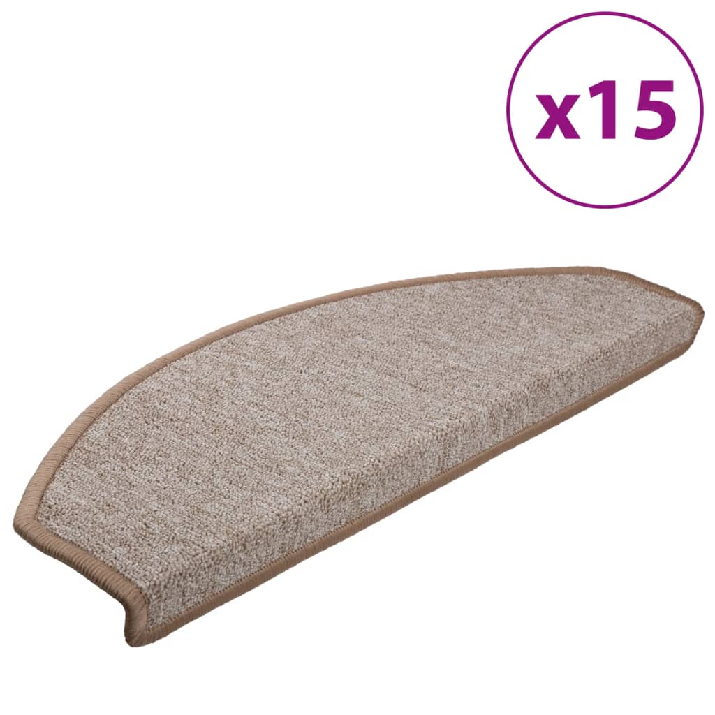 Prostirke za stepenice 15 kom 65x24x4 cm svijetlosmeđe poluokrugle velike