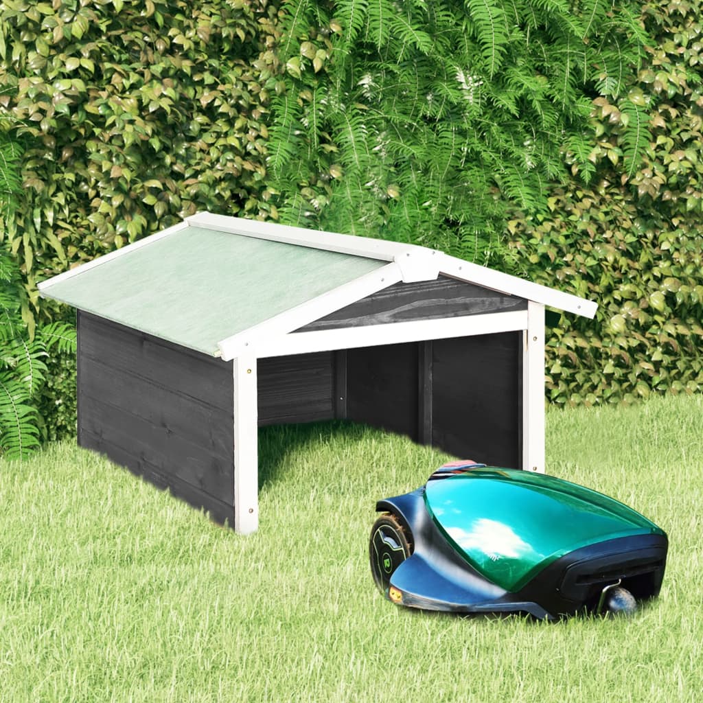 Garaža za robotsku kosilicu 72x87x50 cm sivo-bijela od jelovine