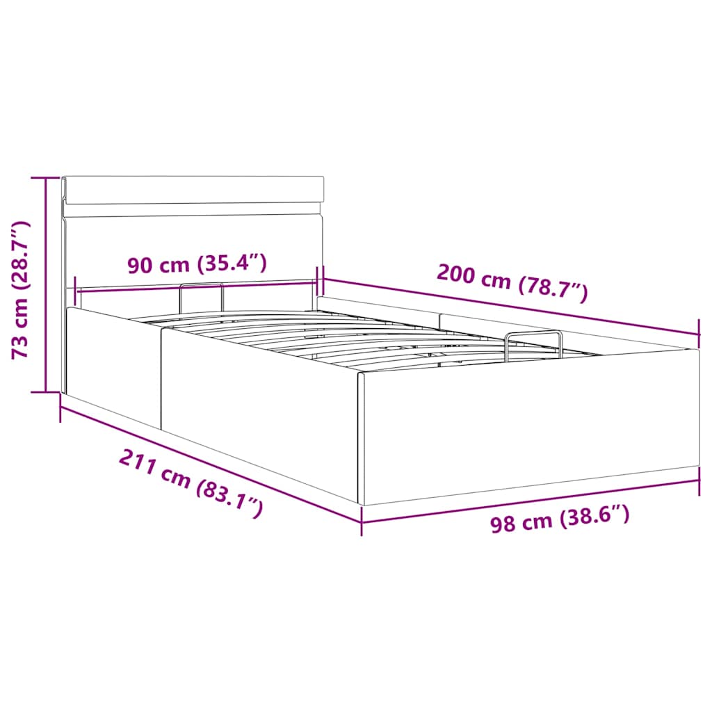 Hidraulični okvir za krevet LED boja cappuccina 90 x 200 cm