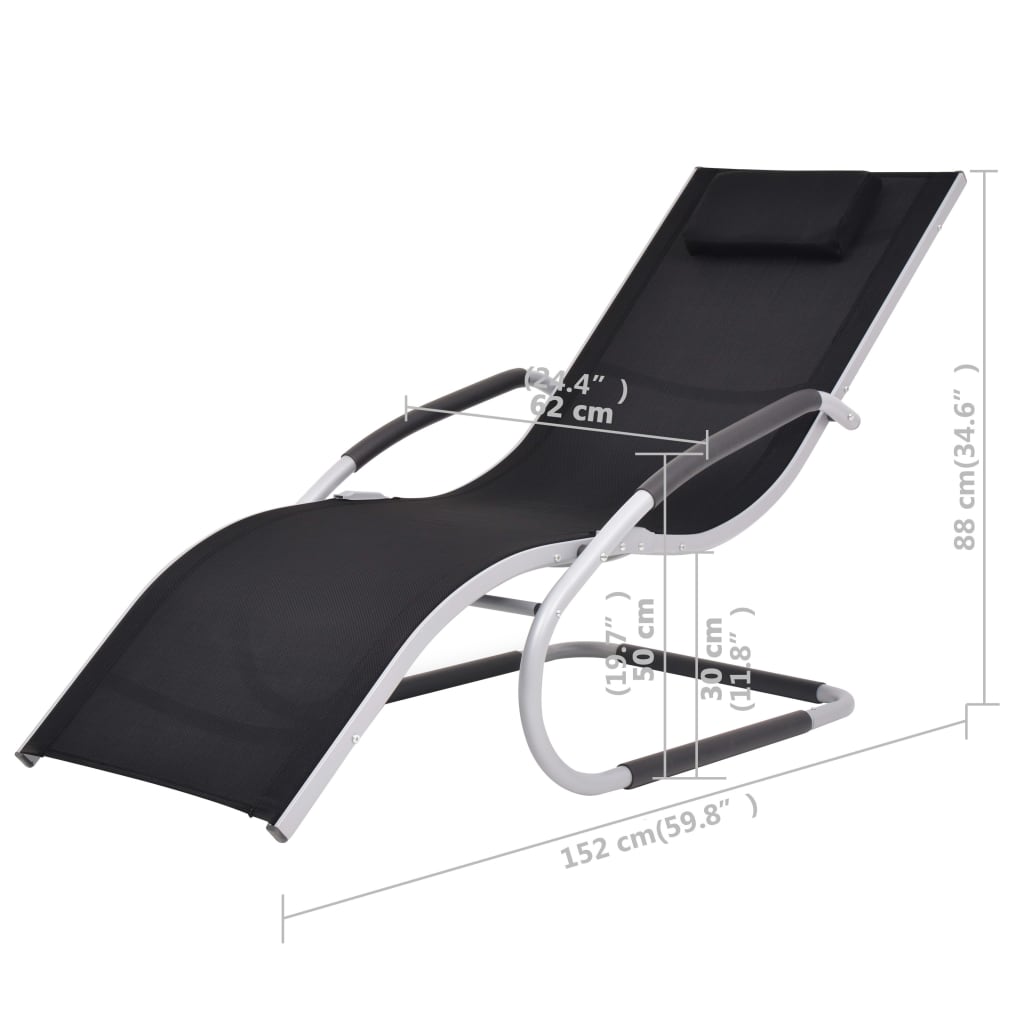 Ležaljka za sunčanje s jastukom od aluminija i tekstilena crna