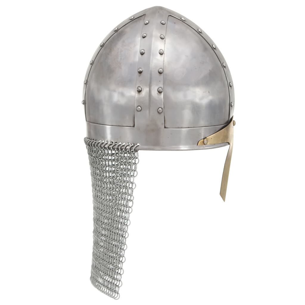 Replika križarske viteške kacige za LARP srebrna čelična