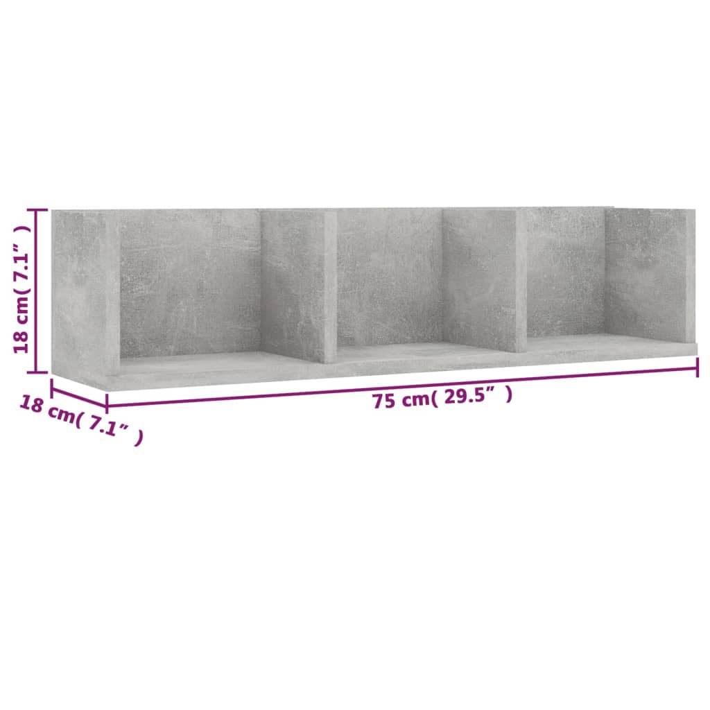 Zidna polica za CD-ove boja betona 75x18x18cm konstruirano drvo
