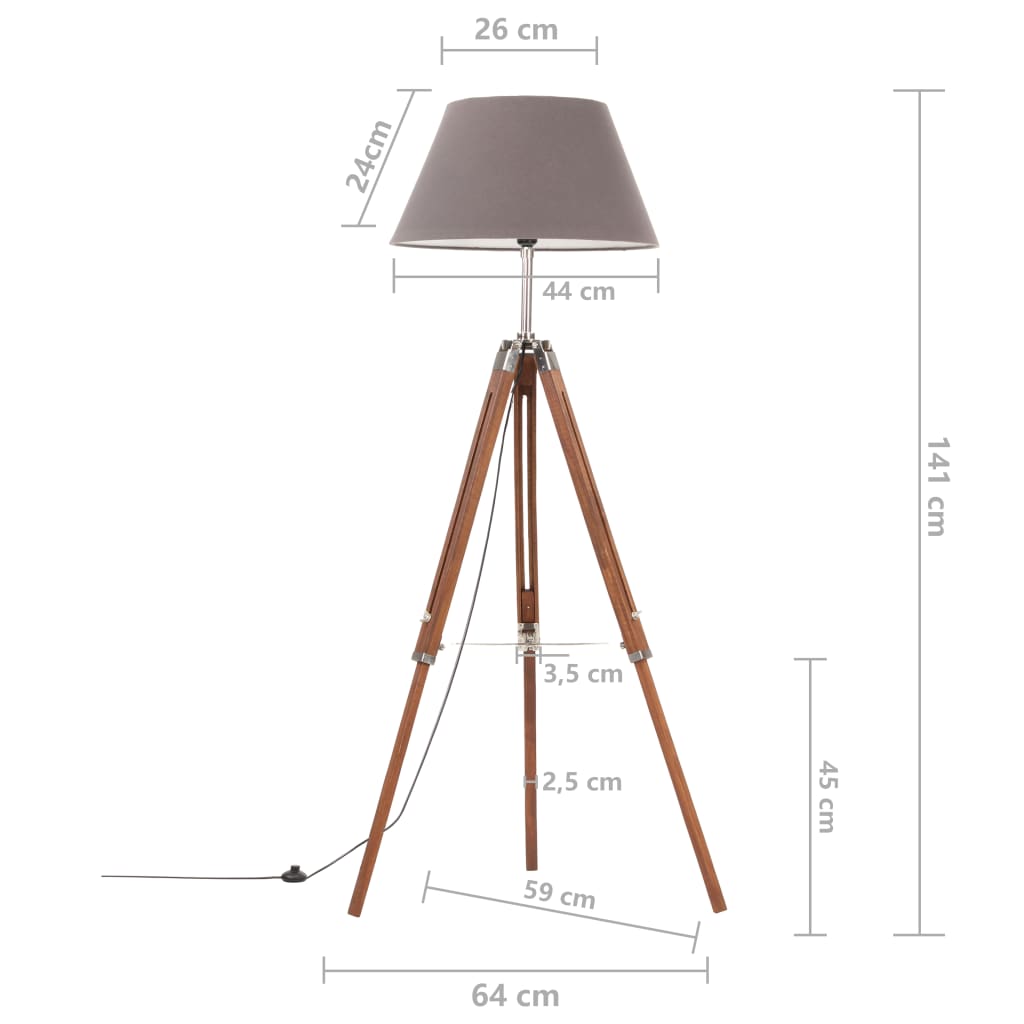 Podna svjetiljka s tronošcem medeno-siva od tikovine 141 cm