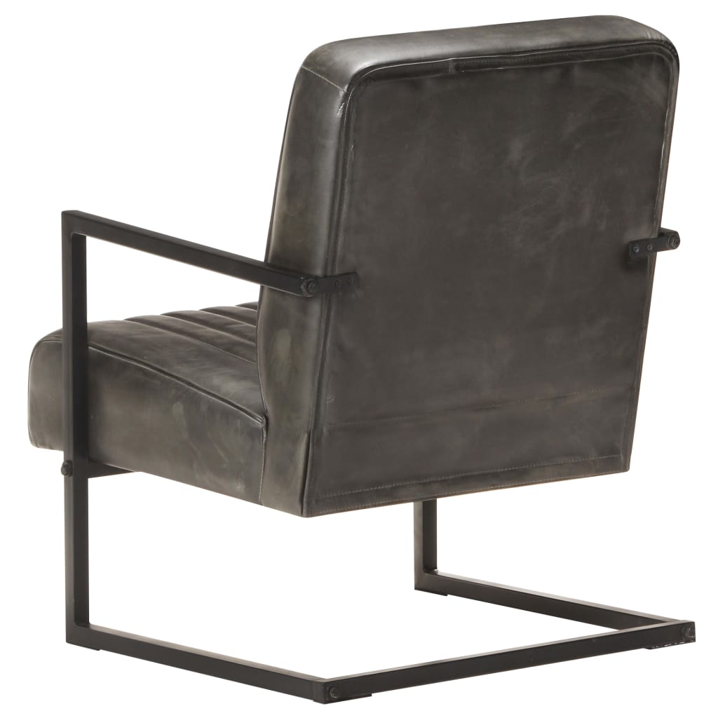 Konzolna fotelja od prave kože pohabana siva