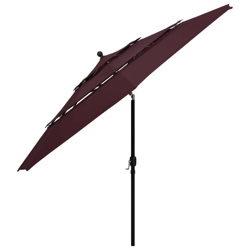 Vrtni suncobran s 3 razine i aluminijskim stupom 3,5 m bordo