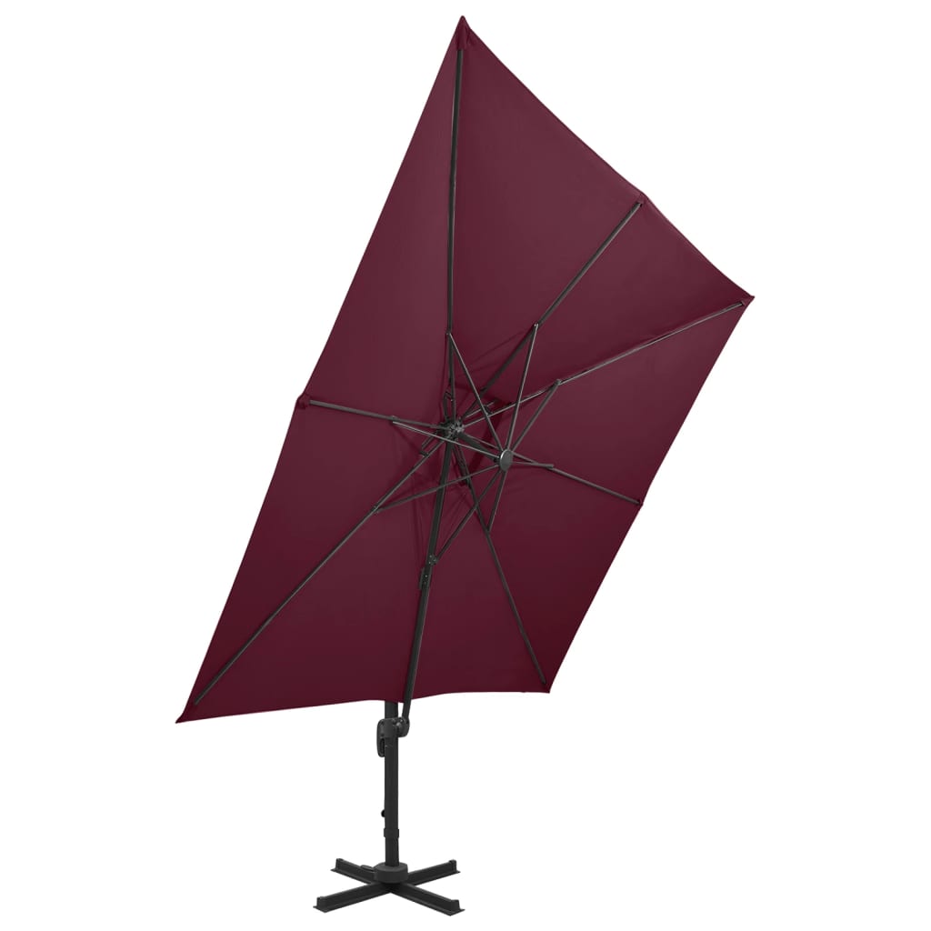 Konzolni vrtni suncobran s dvostrukim vrhom 300 x 300 cm bordo