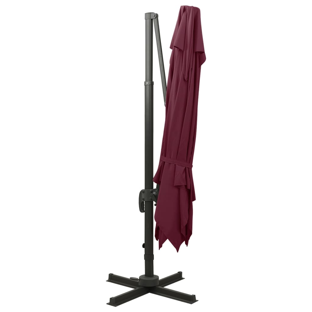 Konzolni vrtni suncobran s dvostrukim vrhom 300 x 300 cm bordo