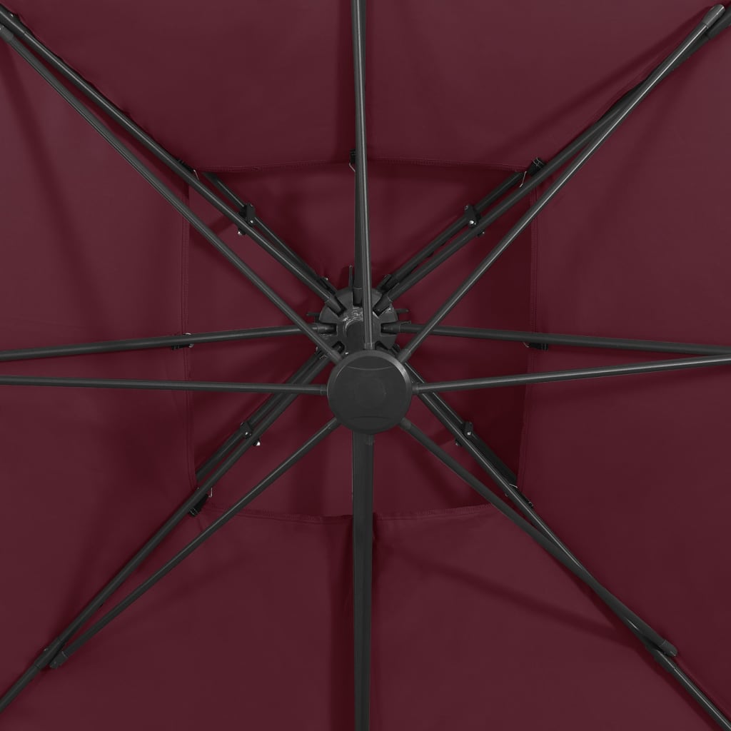 Konzolni vrtni suncobran s dvostrukim vrhom 300 x 300 cm bordo