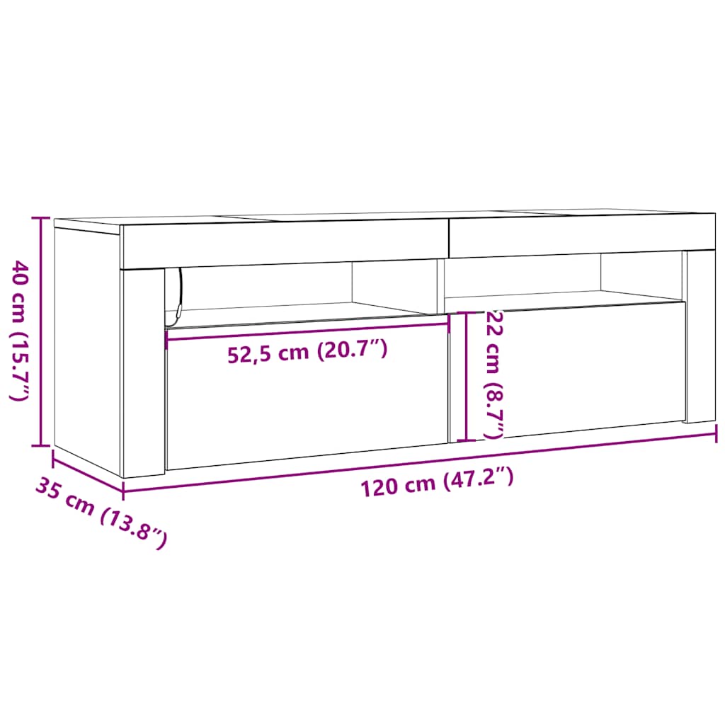 TV ormarić s LED svjetlima siva boja betona 120 x 35 x 40 cm