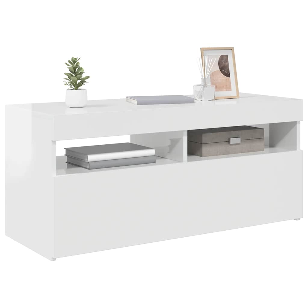 TV ormarić s LED svjetlima visoki sjaj bijeli 90x35x40 cm