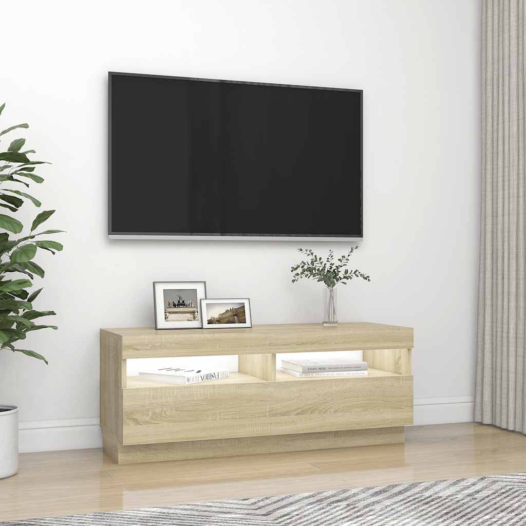TV ormarić s LED svjetlima boja hrasta sonome 100 x 35 x 40 cm