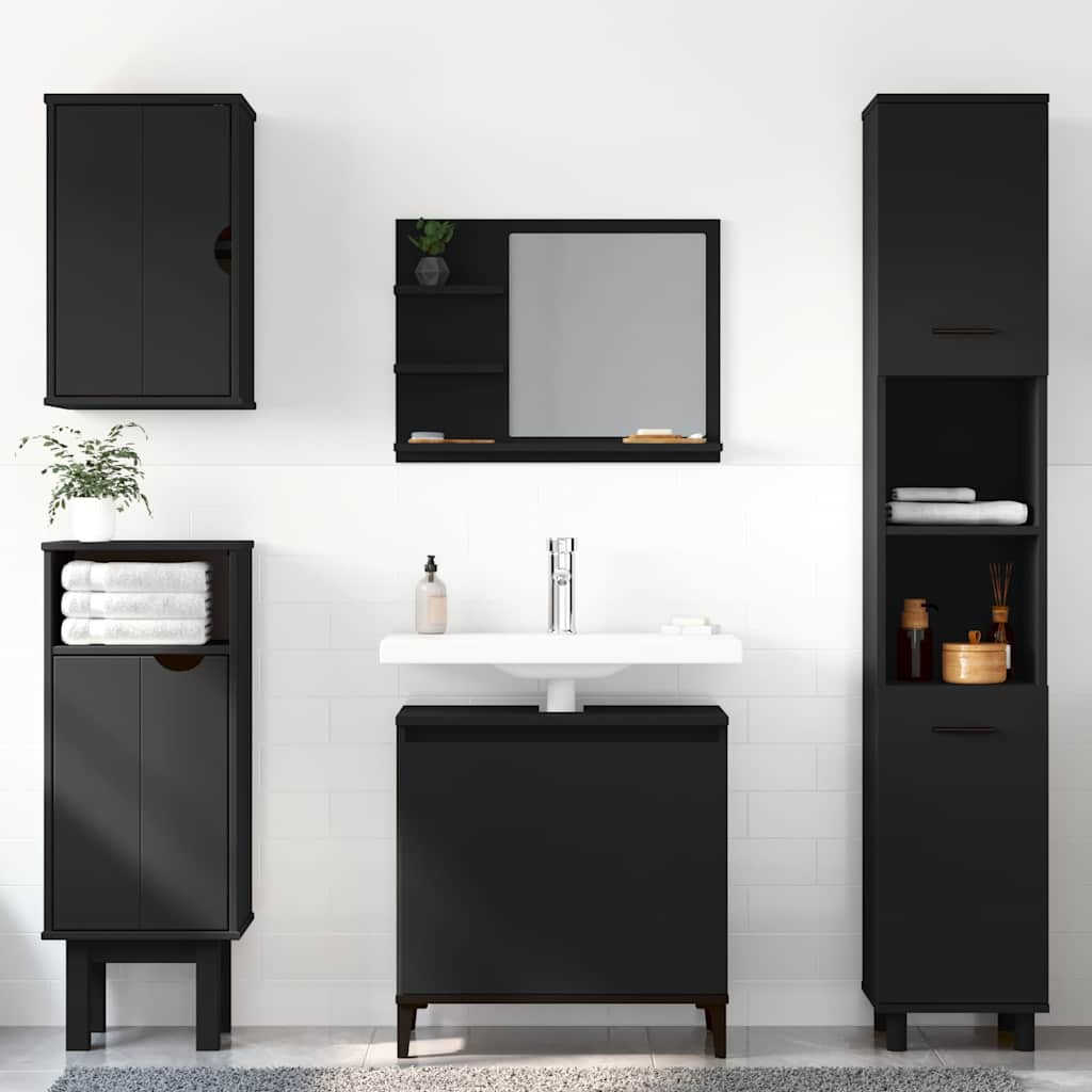 Kupaonsko ogledalo crno 60 x 10,5 x 45 cm konstruirano drvo