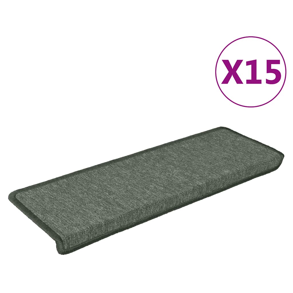 Prostirke za stepenice 15 kom 65x21x4 cm tamnozelene pravokutne rubove
