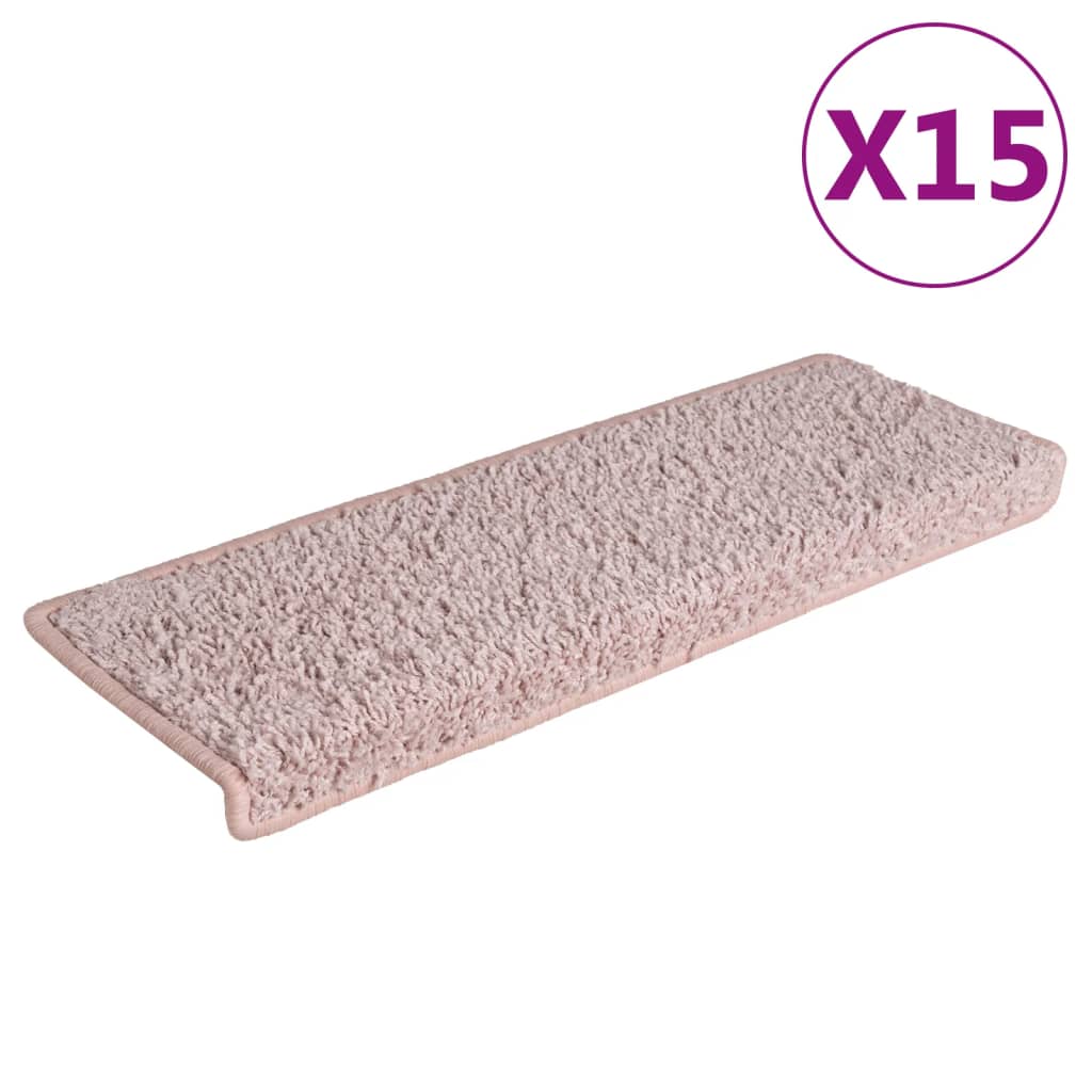 Prostirke za stepenice 15 kom 65x21x4 cm svijetlo ružičaste pravokutne rubove