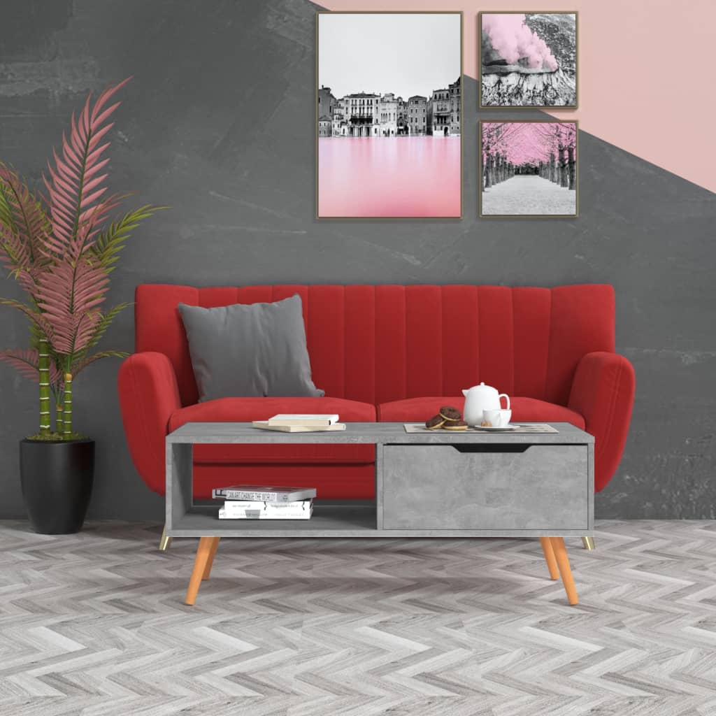 Stolić za kavu boja betona 100 x 49,5 x 43 cm konstruirano drvo