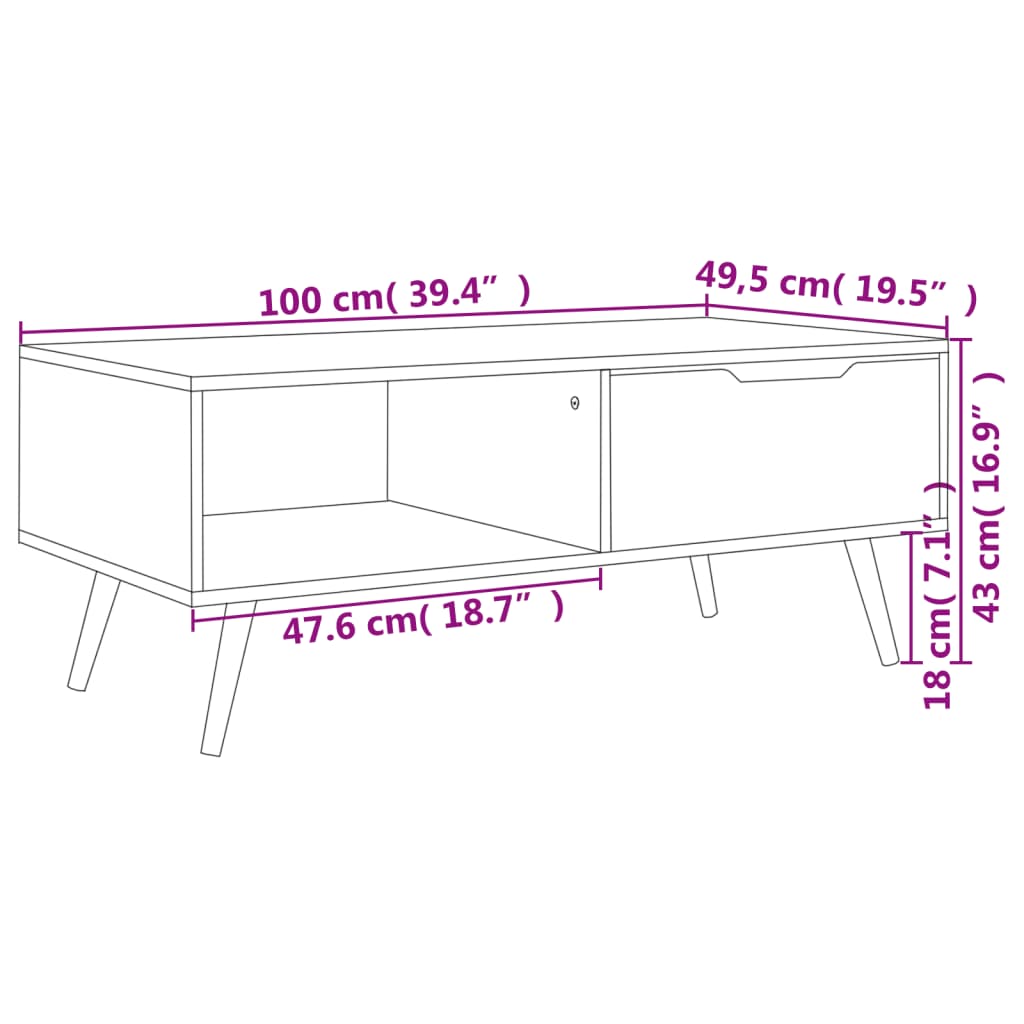 Stolić za kavu bijeli i boja hrasta 100 x 49,5 x 43 cm iverica