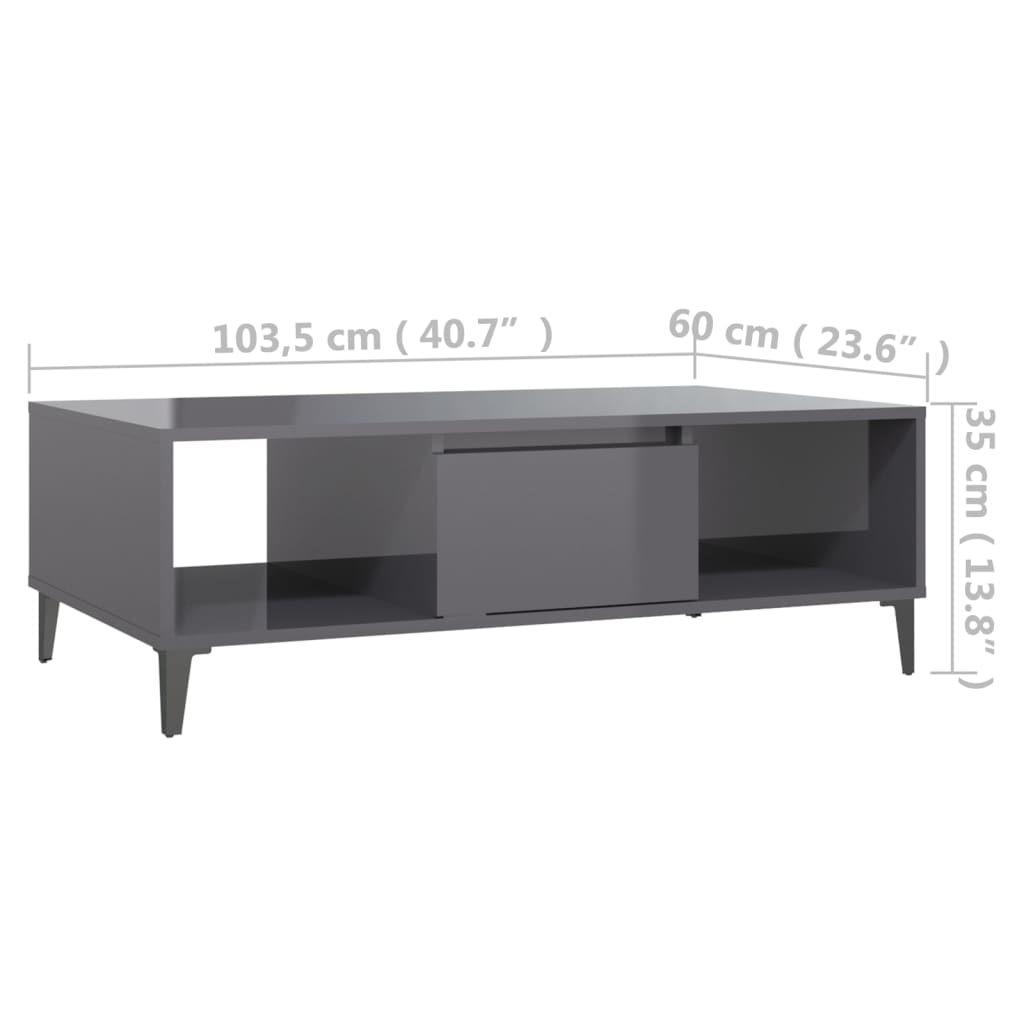 Stolić za kavu sjajni sivi 103,5 x 60 x 35 cm konstruirano drvo