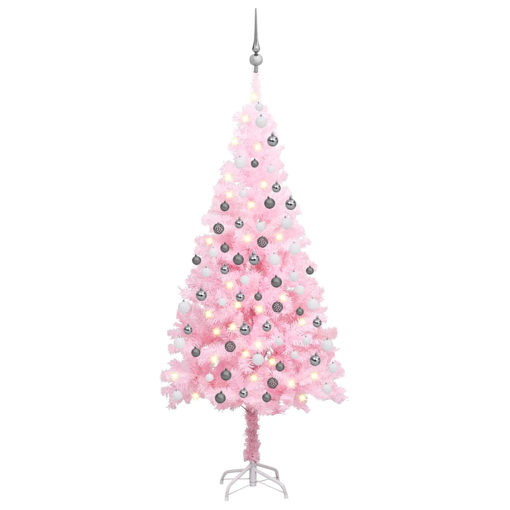 Umjetno osvijetljeno božićno drvce s kuglicama rozo 120 cm PVC