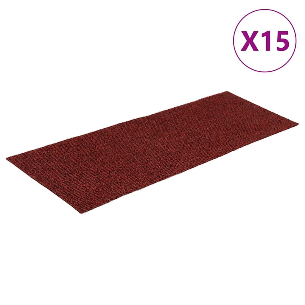 Prostirke za stepenice, samoljepljive, 15 kom 60x25 cm, bordo crvene, pravokutne