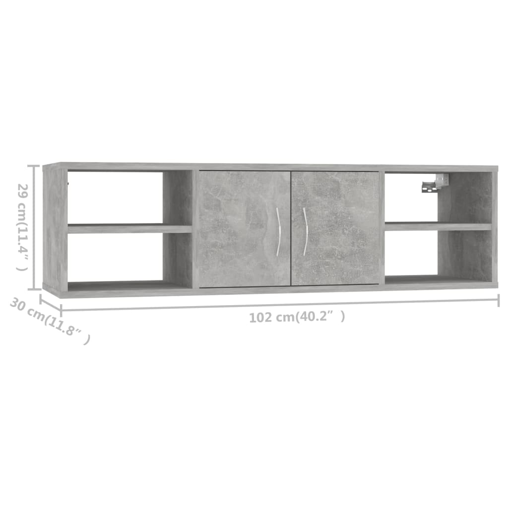Zidna polica boja betona 102 x 30 x 29 cm konstruirano drvo
